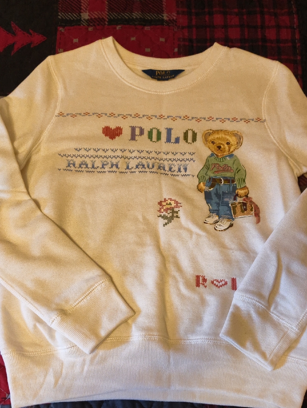 Polo by Ralph Lauren Cream Crewneck Sweatshirt with Bear Motif